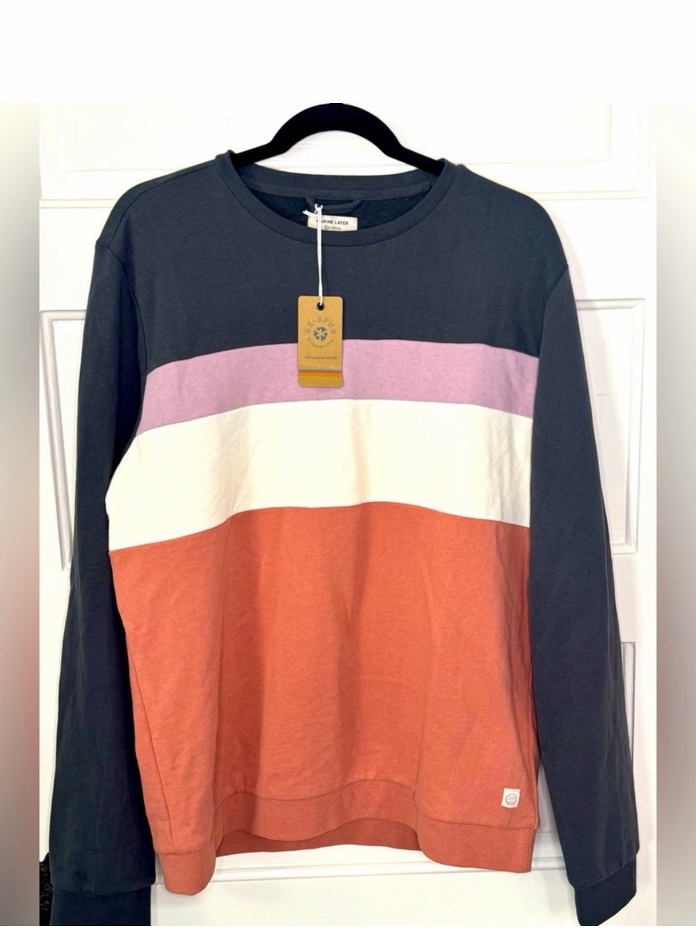 Marine Layer Colorblock Crew Neck Sweater - Gray, Pink, White, Rust